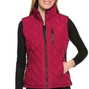 Andrew Marc Quilted Zip Front Pockets Stretch Red Black Women's Size Large